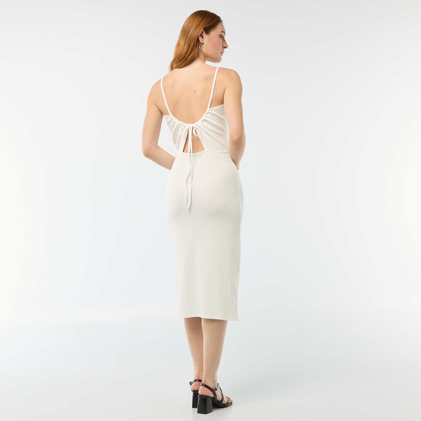 Robe longue en matière côtelée BLANC