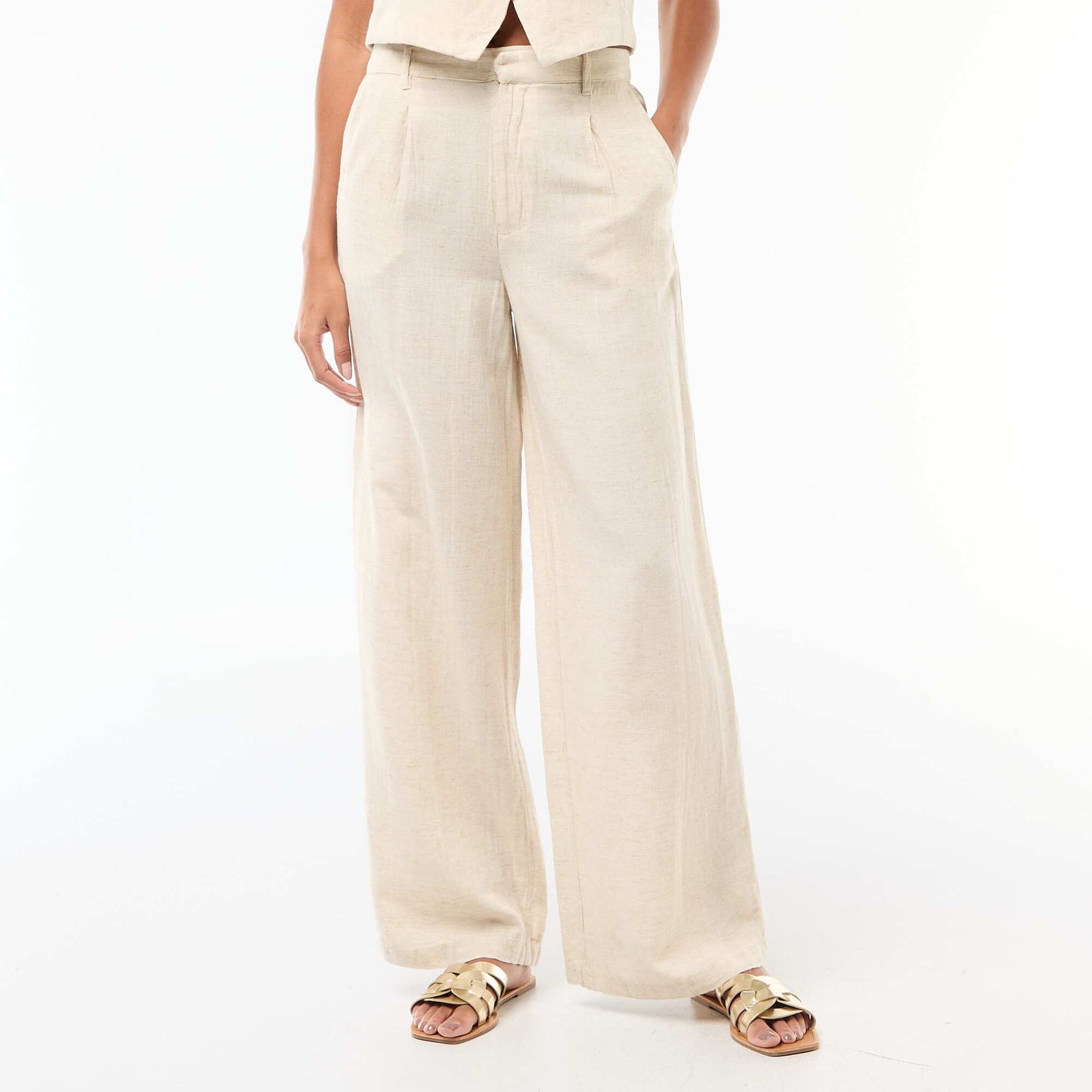 Pantalon droit en lin mélangé BEIGE