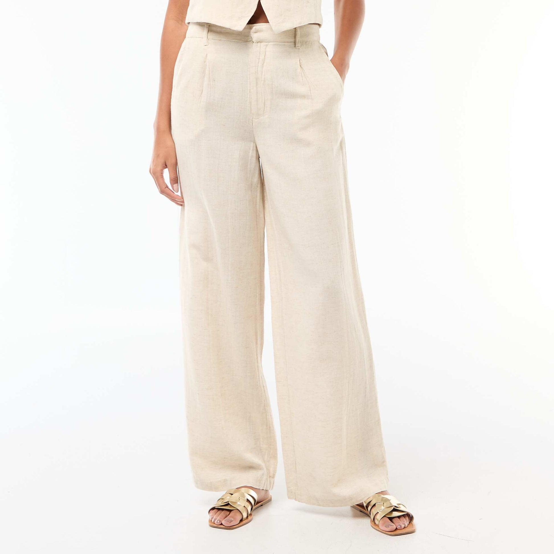 Pantalon droit en lin mélangé BEIGE