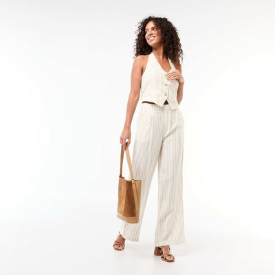 Pantalon droit en lin mélangé BLANC