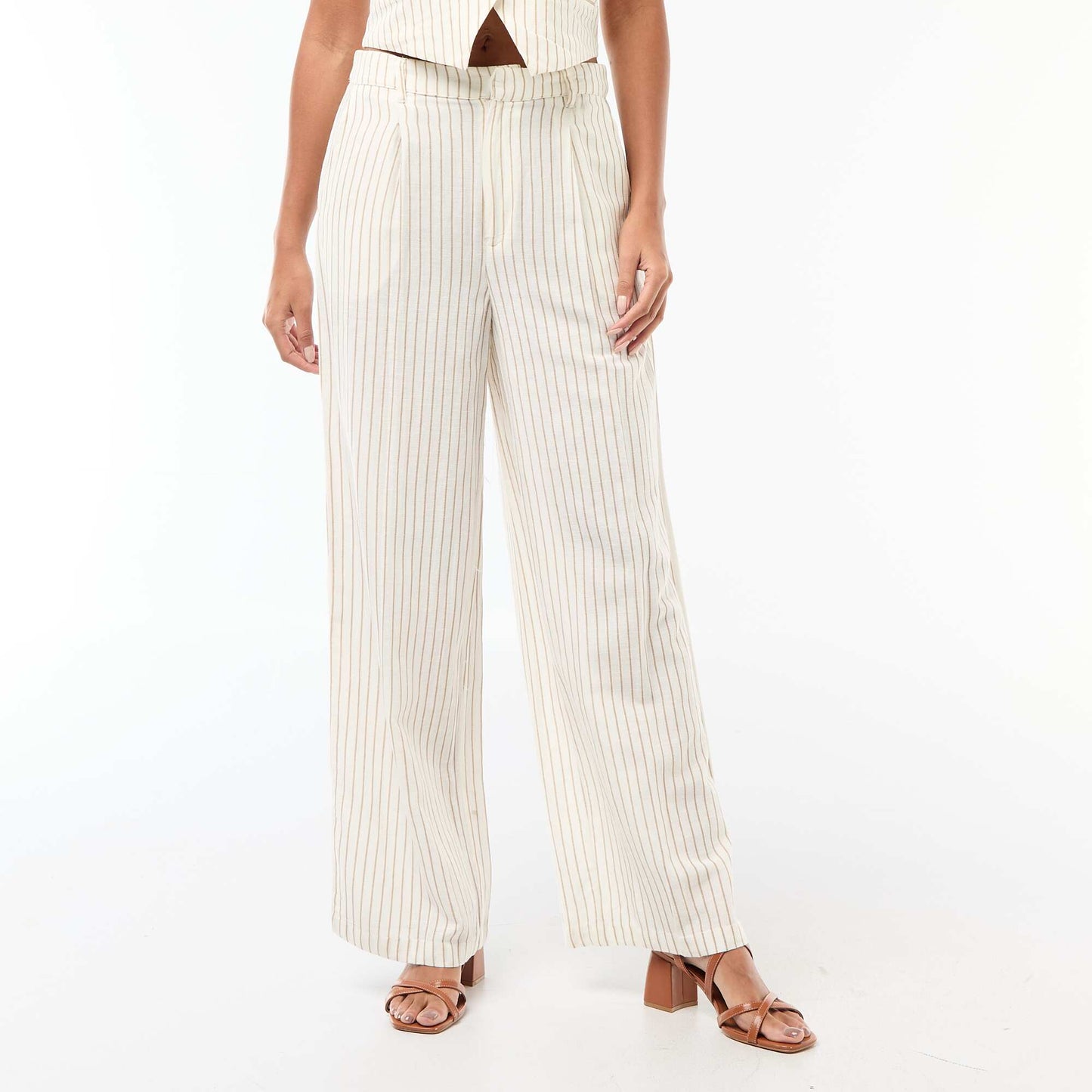 Pantalon droit en lin mélangé BLANC