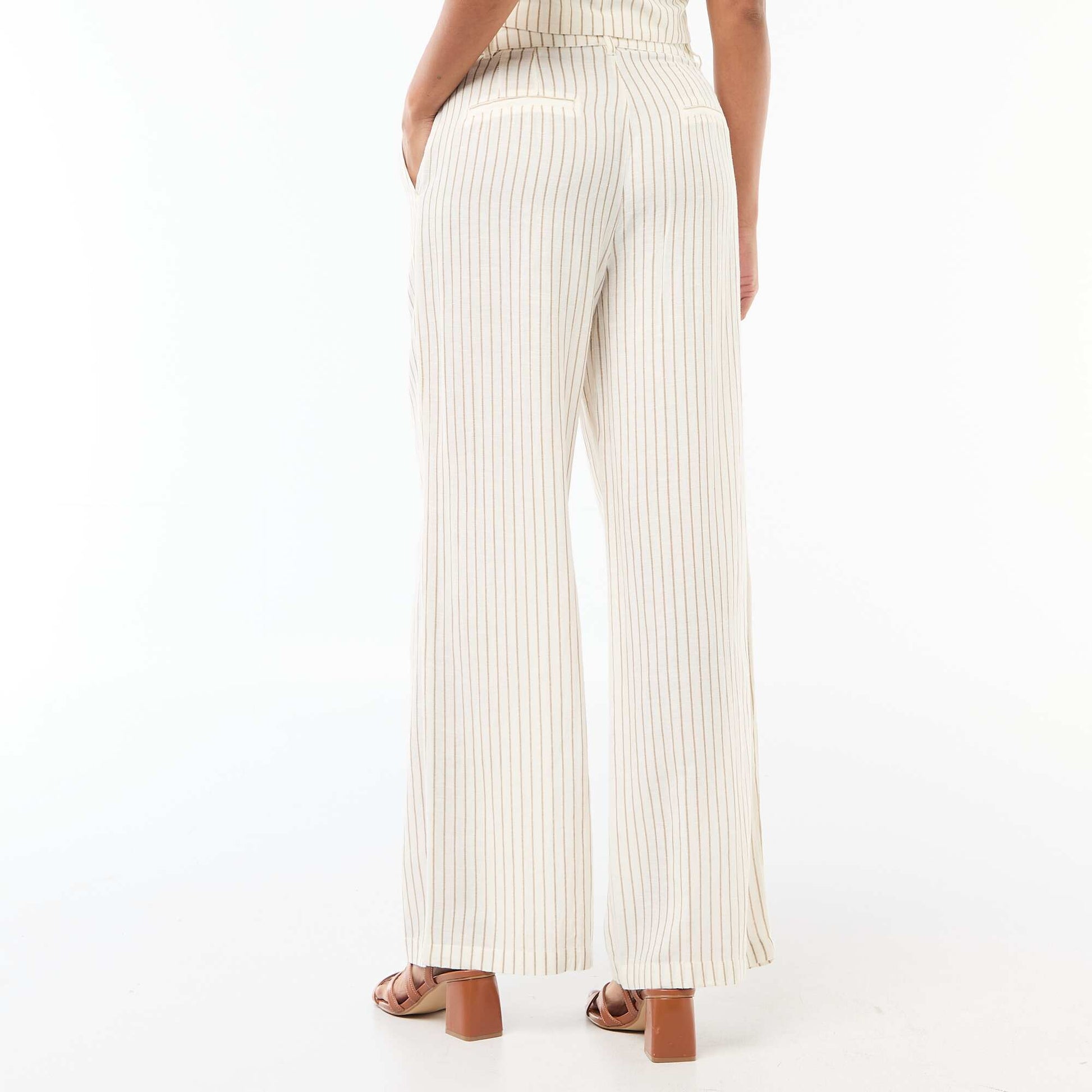 Pantalon droit en lin mélangé BLANC