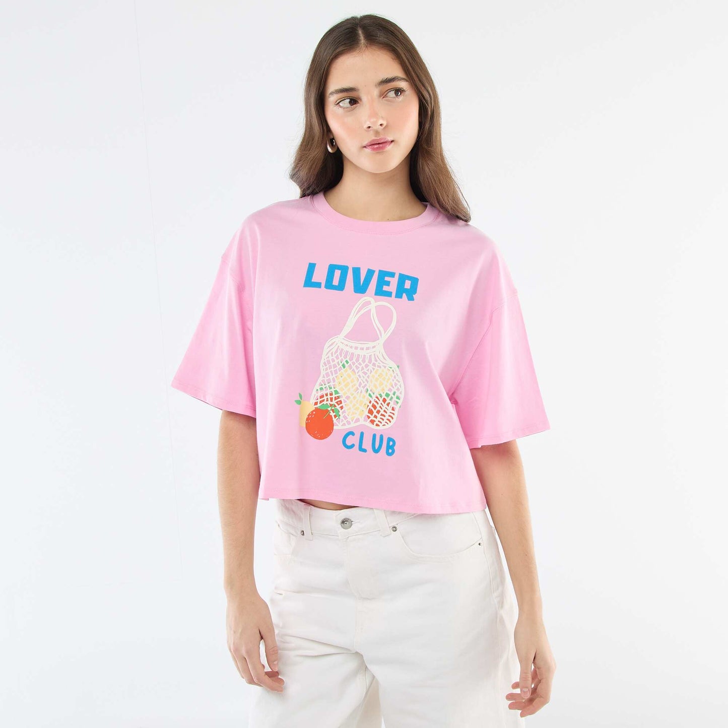 Tee-shirt oversize cropped imprimé ROSE