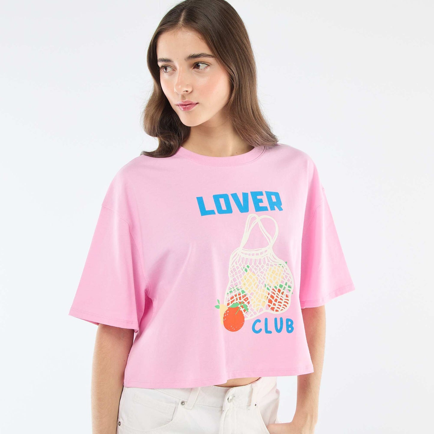 Tee-shirt oversize cropped imprimé ROSE
