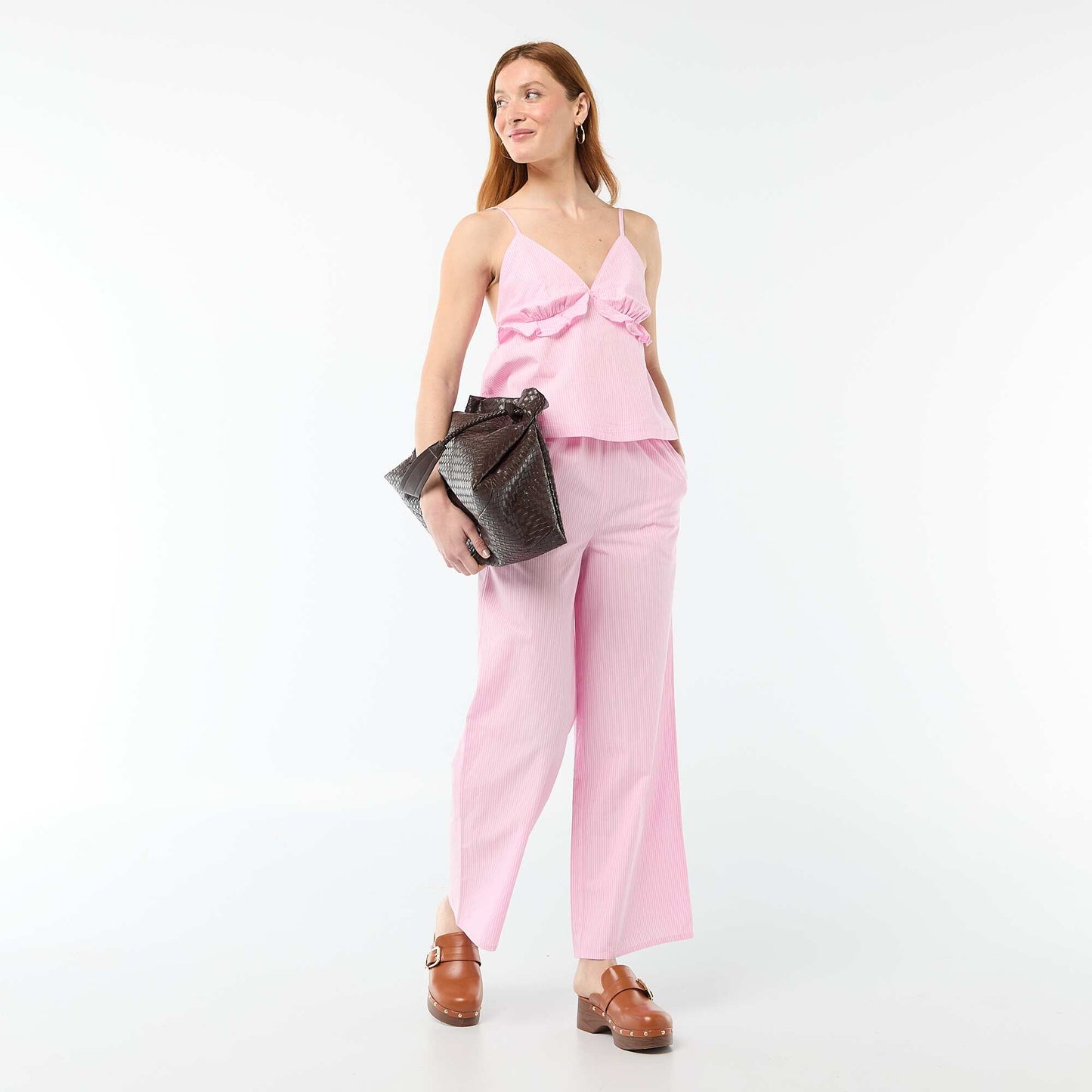 Pantalon imprimé femme à coupe large BLANC