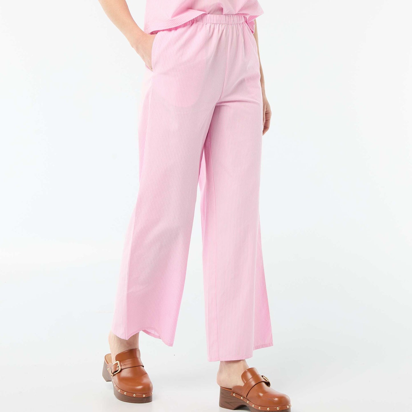 Pantalon imprimé femme à coupe large BLANC