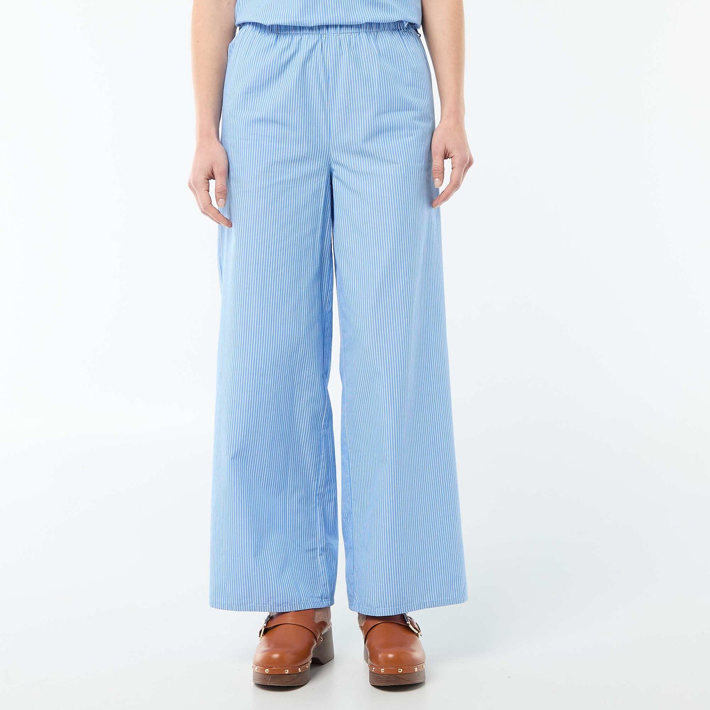 Pantalon femme en toile légère à coupe large imprimé BLANC