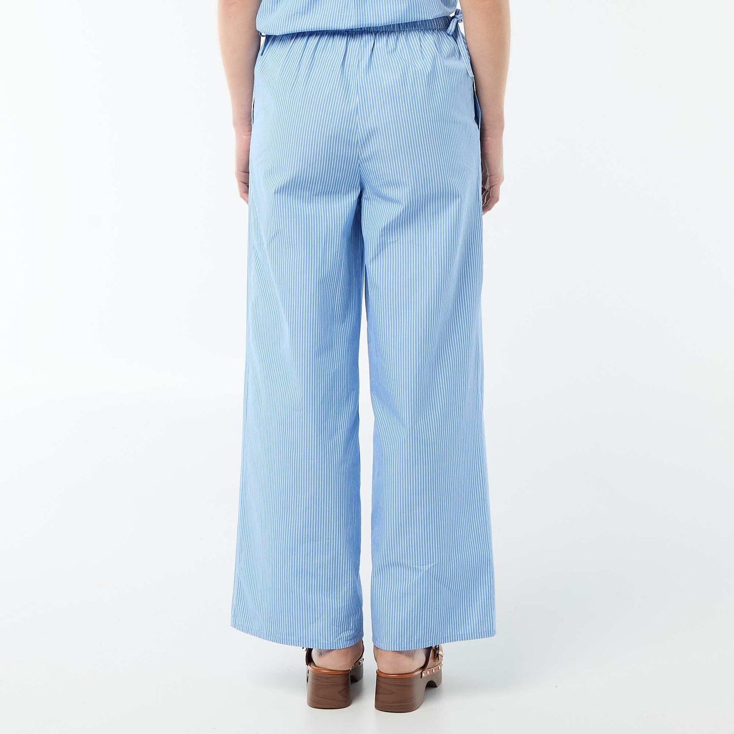 Pantalon femme en toile légère à coupe large imprimé BLANC