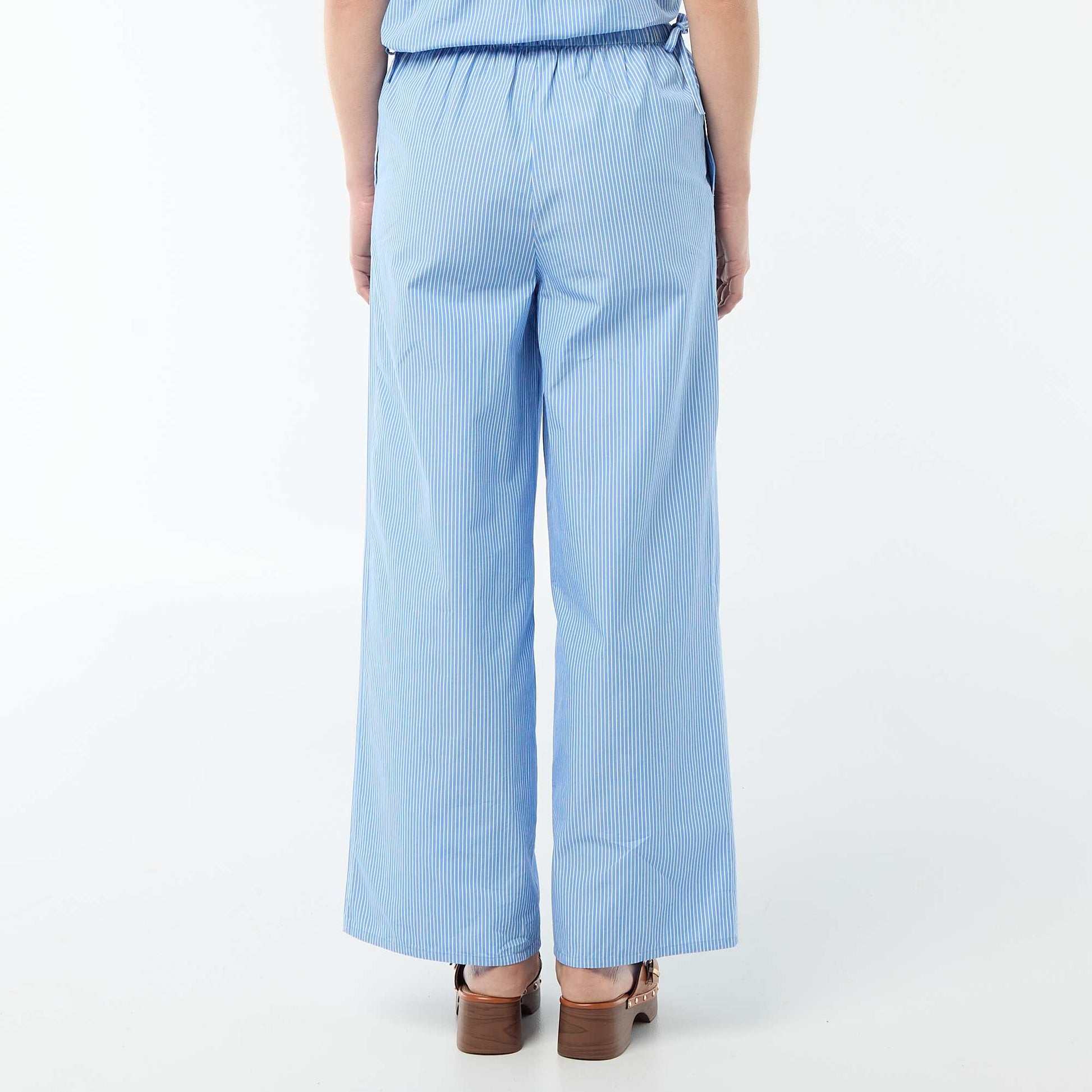 Pantalon femme en toile légère à coupe large imprimé BLANC