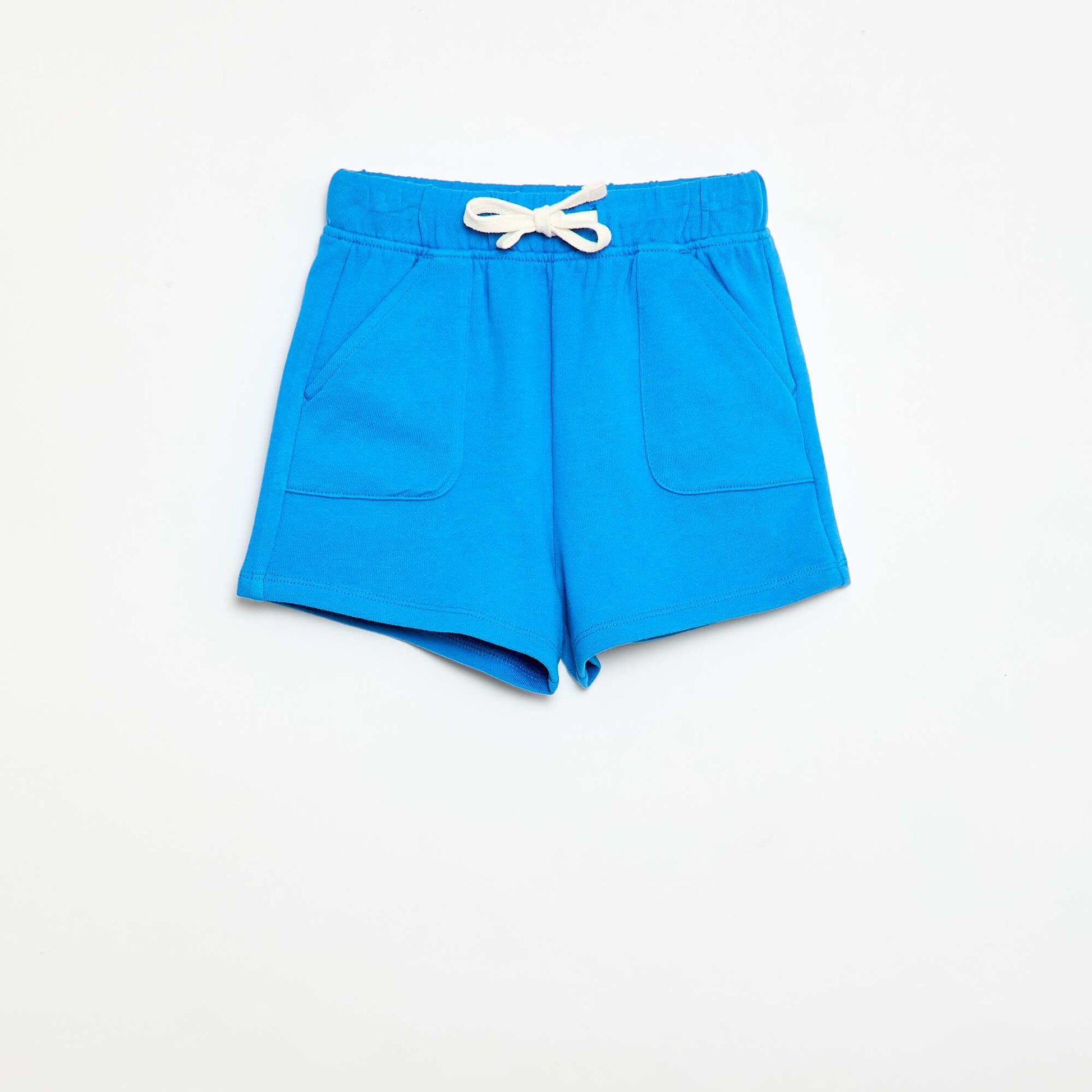 Short en molleton léger uni avec 2 poches BLEU