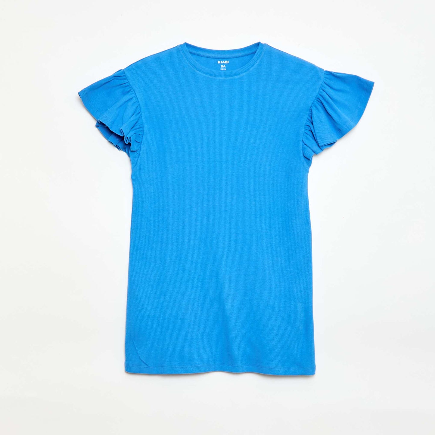 Robe droite à manches courtes en matière côtelée BLEU