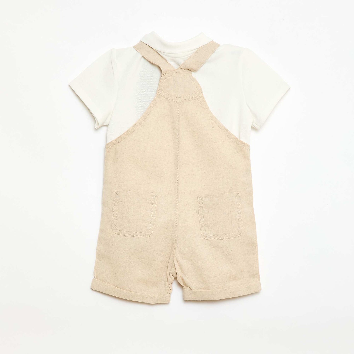 Ensemble salopette en lin mélangé + polo en piqué de coton - 2 pièces BLANC