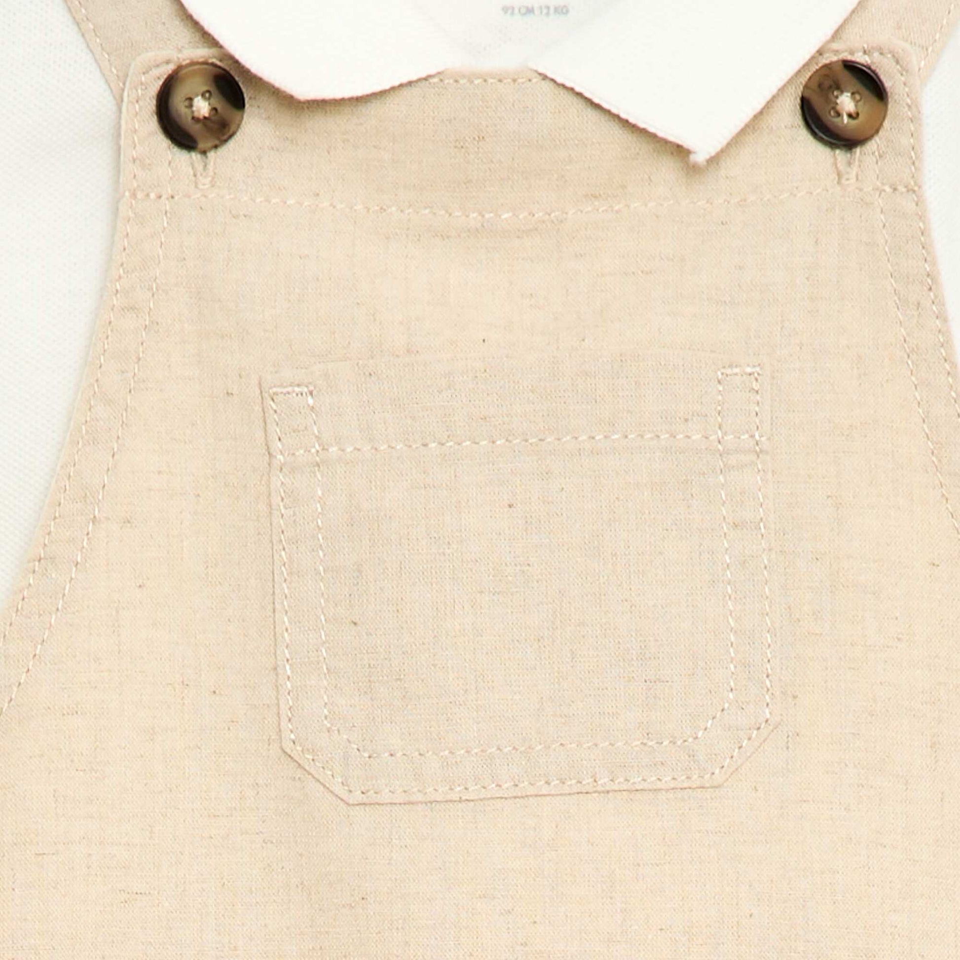 Ensemble salopette en lin mélangé + polo en piqué de coton - 2 pièces BLANC