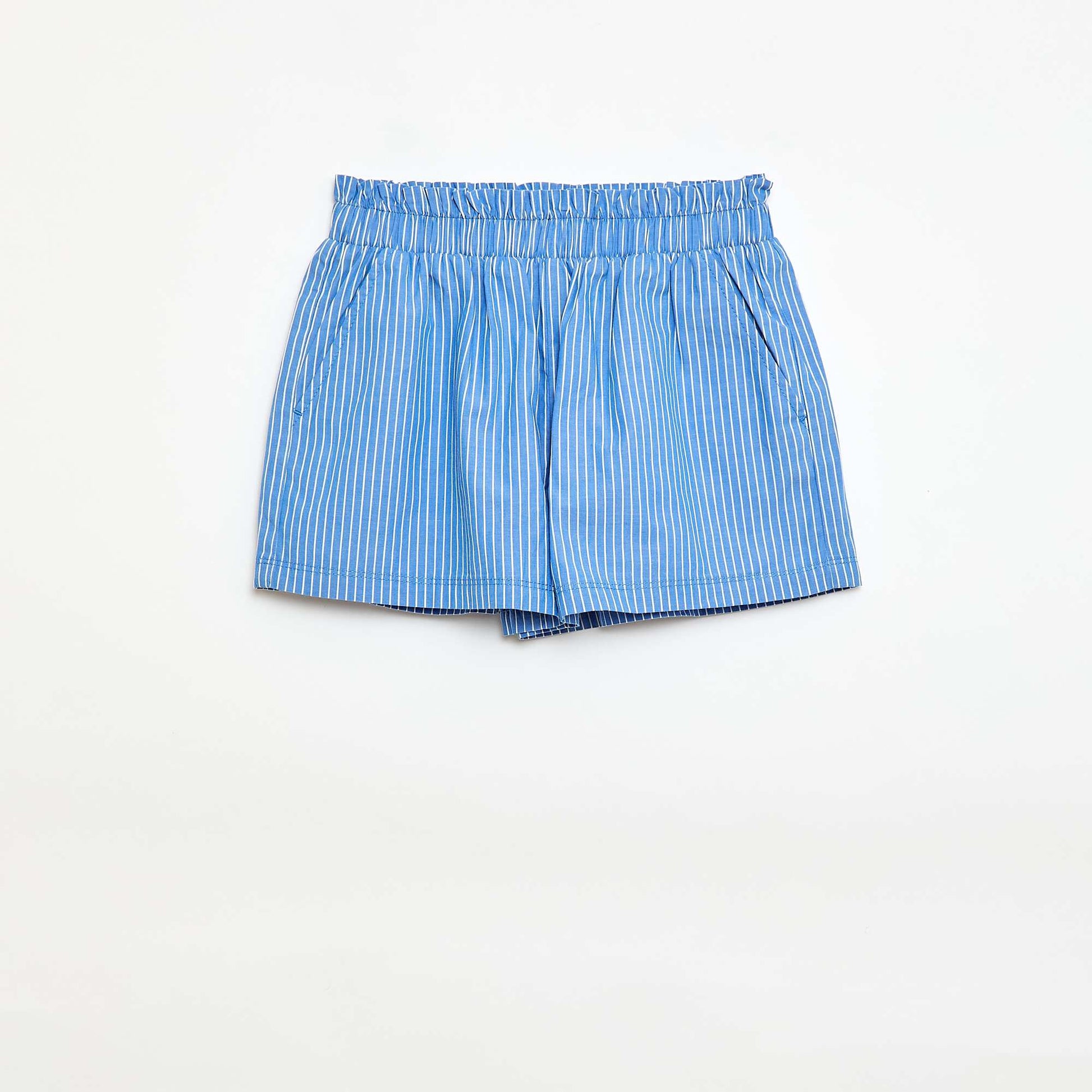 Short rayé en popeline de coton BLEU