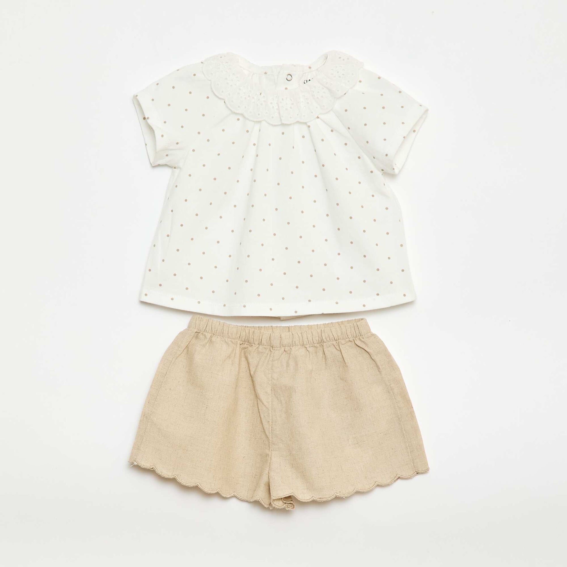Ensemble court en voile de coton et lin mélangé - 2 pièces BLANC