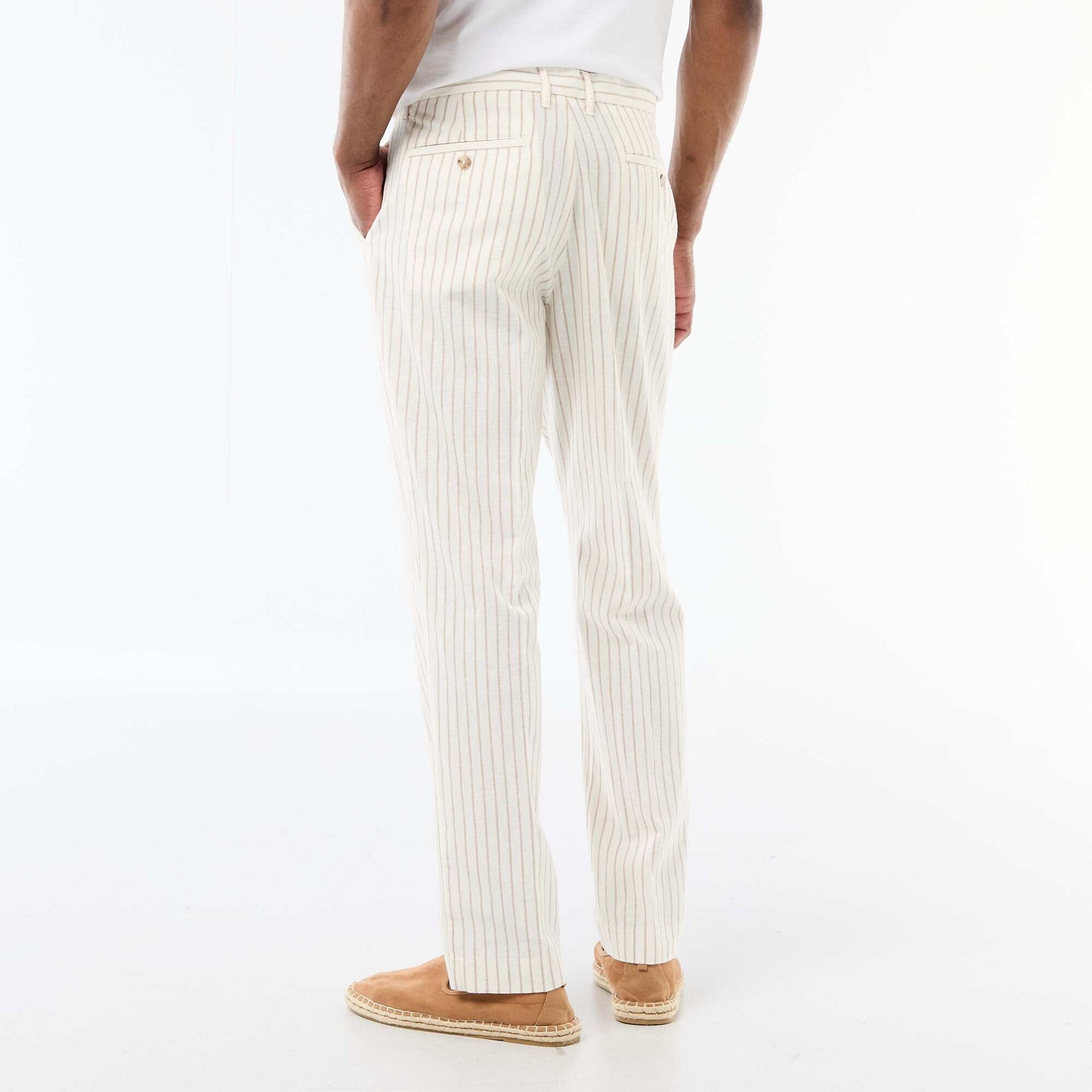 Pantalon en toile de coton rayé BLANC