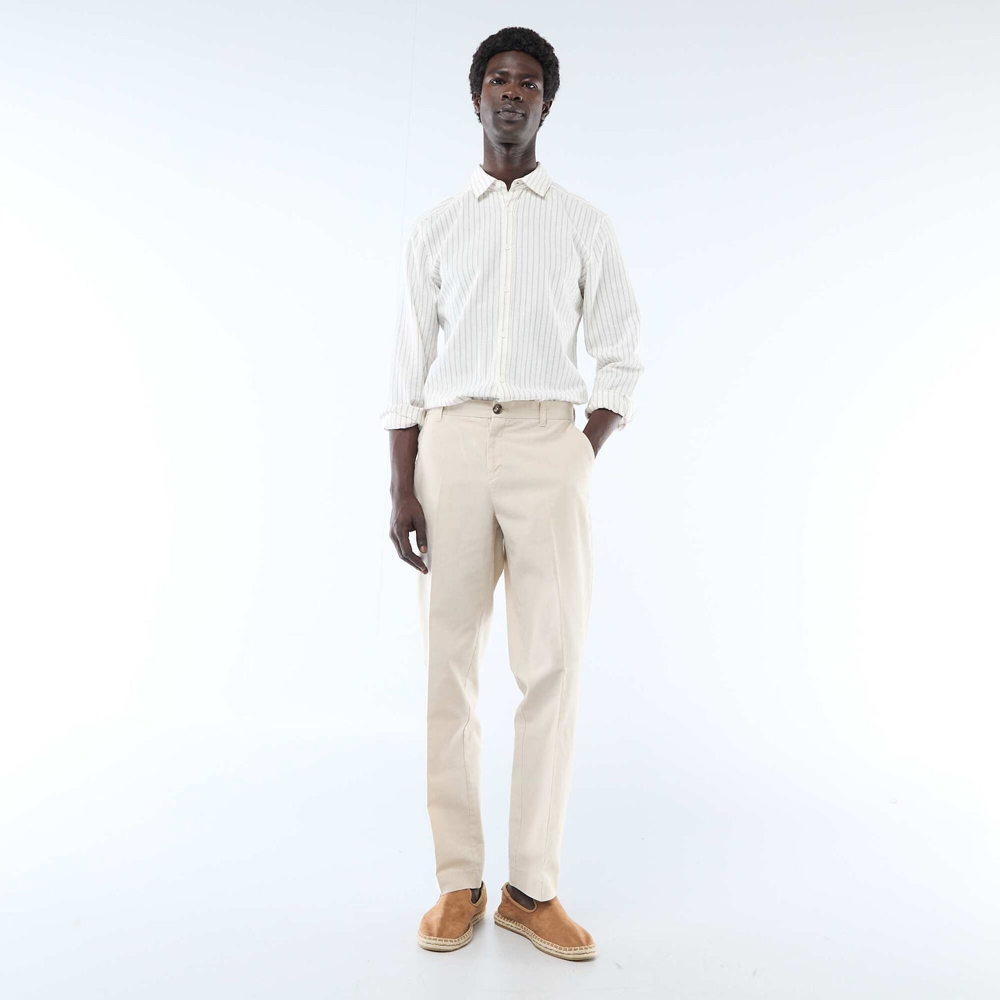 Pantalon en toile de coton rayé BEIGE