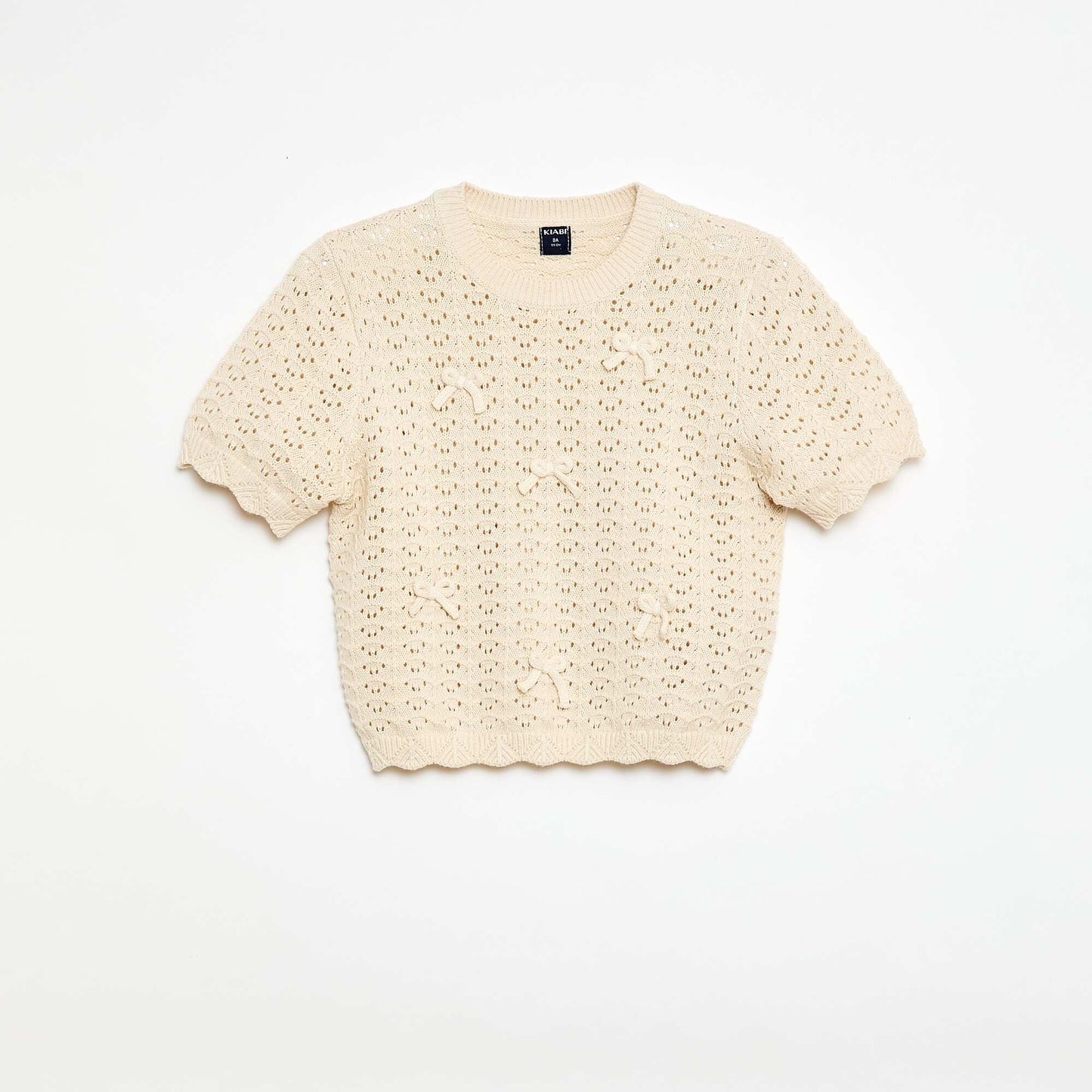 Pull en crochet à manches courtes BEIGE