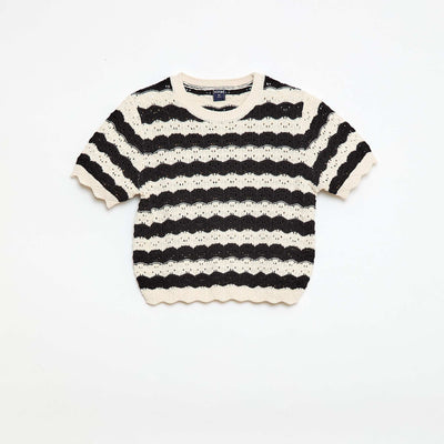 Pull en crochet à manches courtes NOIR