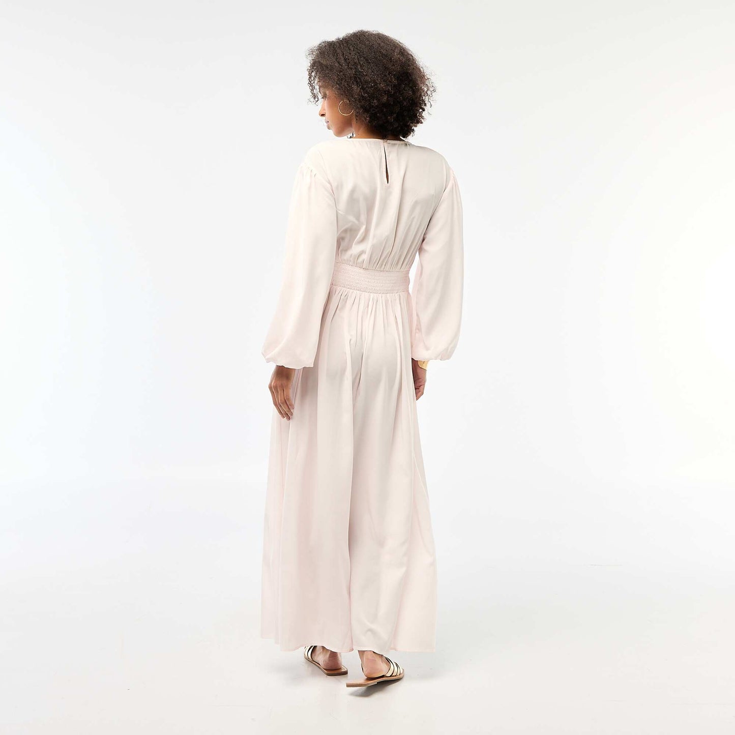 Robe longue satinée manches ballon ROSE