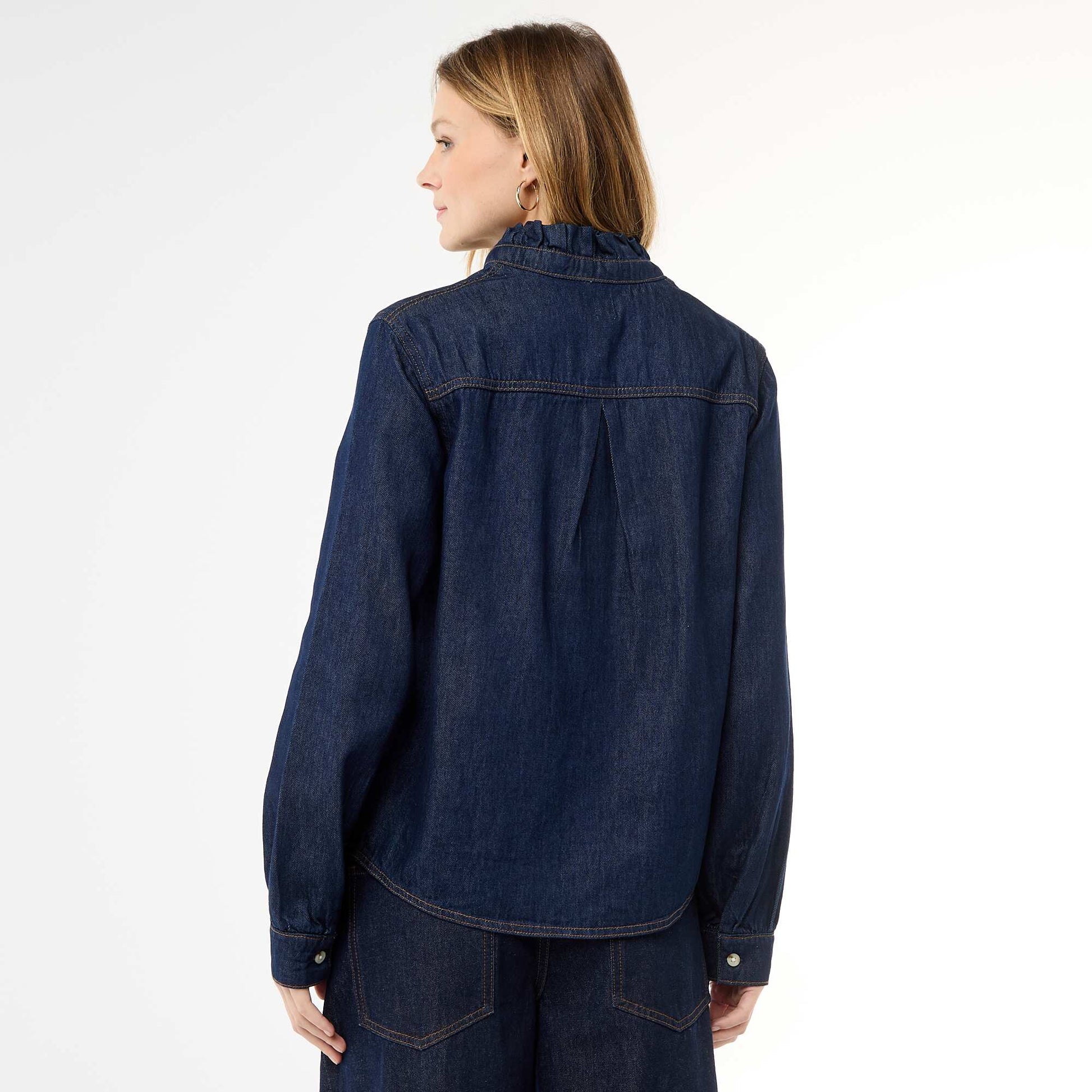 Blouse en denim avec col volanté BLEU
