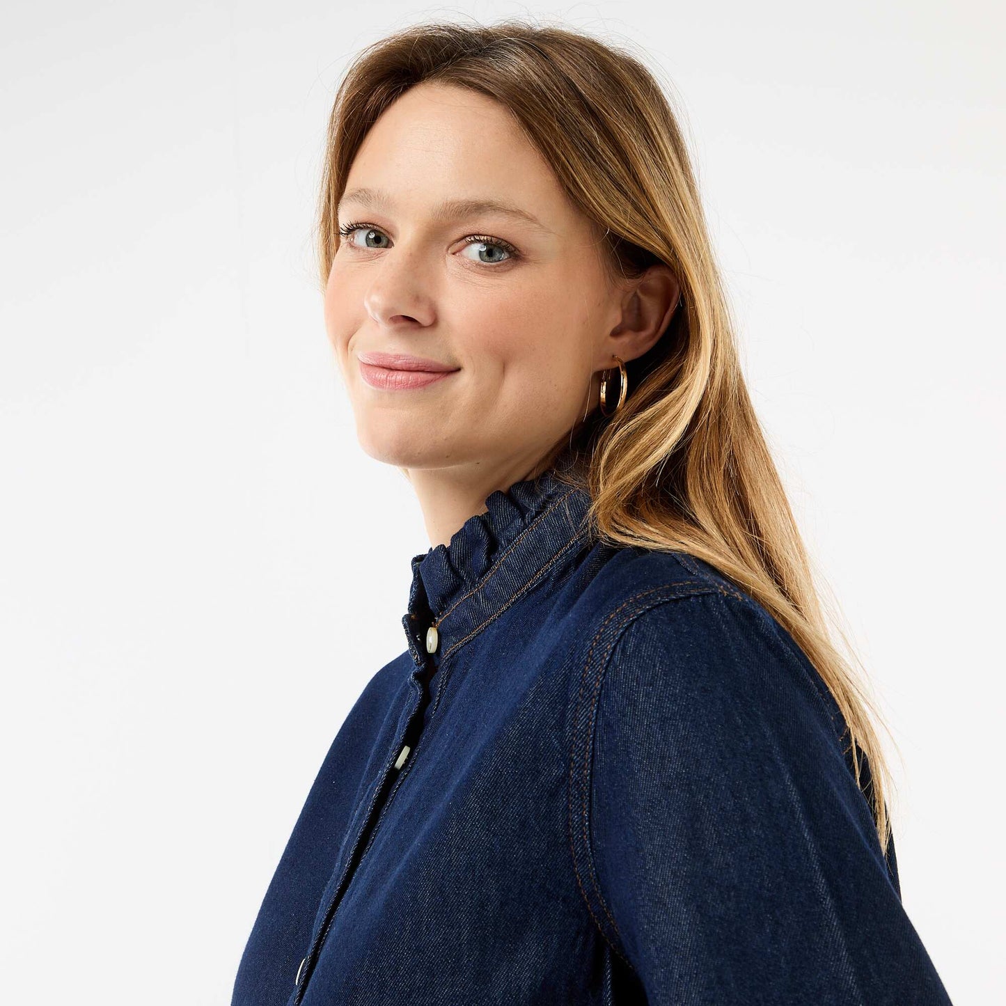 Blouse en denim avec col volanté BLEU