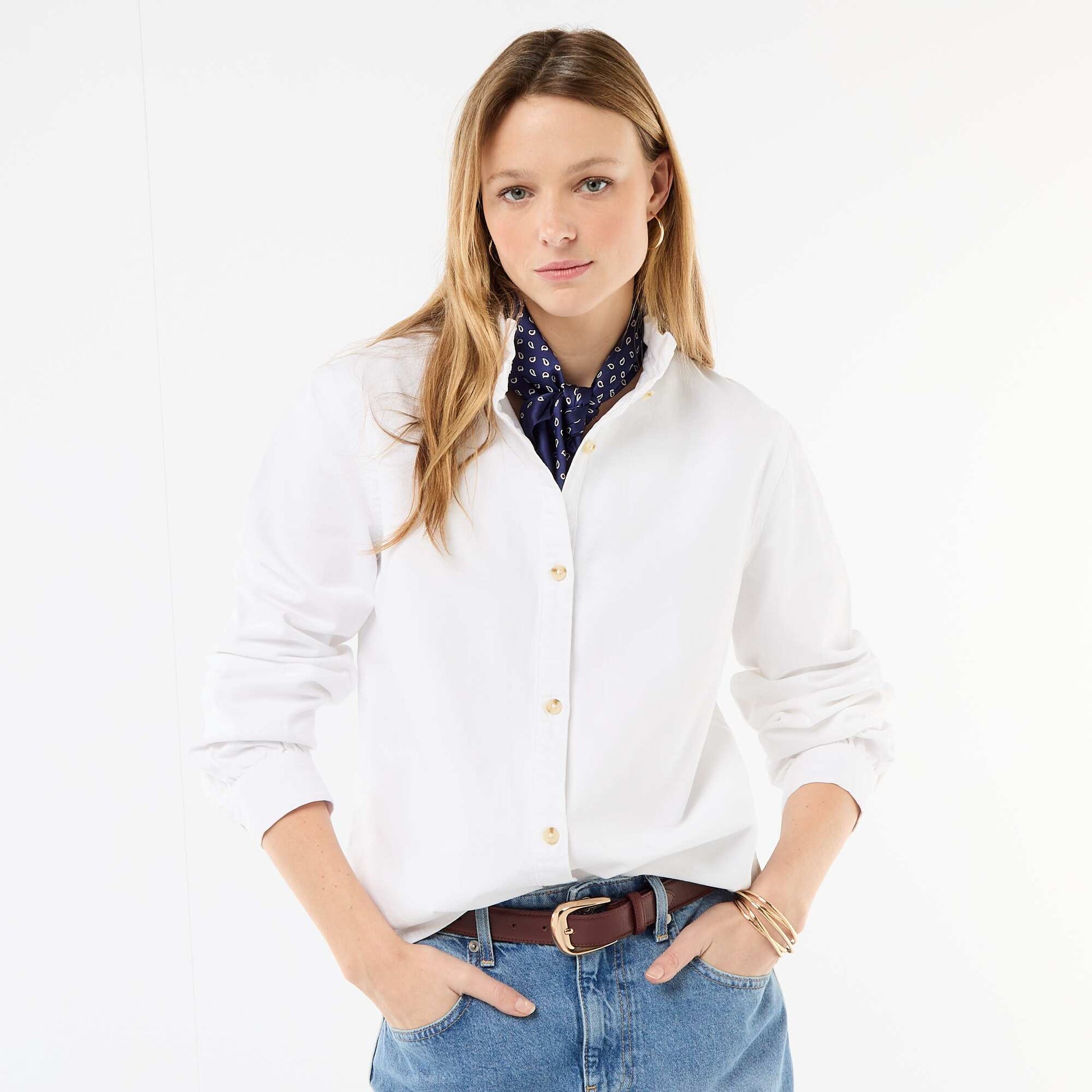 Blouse en denim avec col volanté BLANC