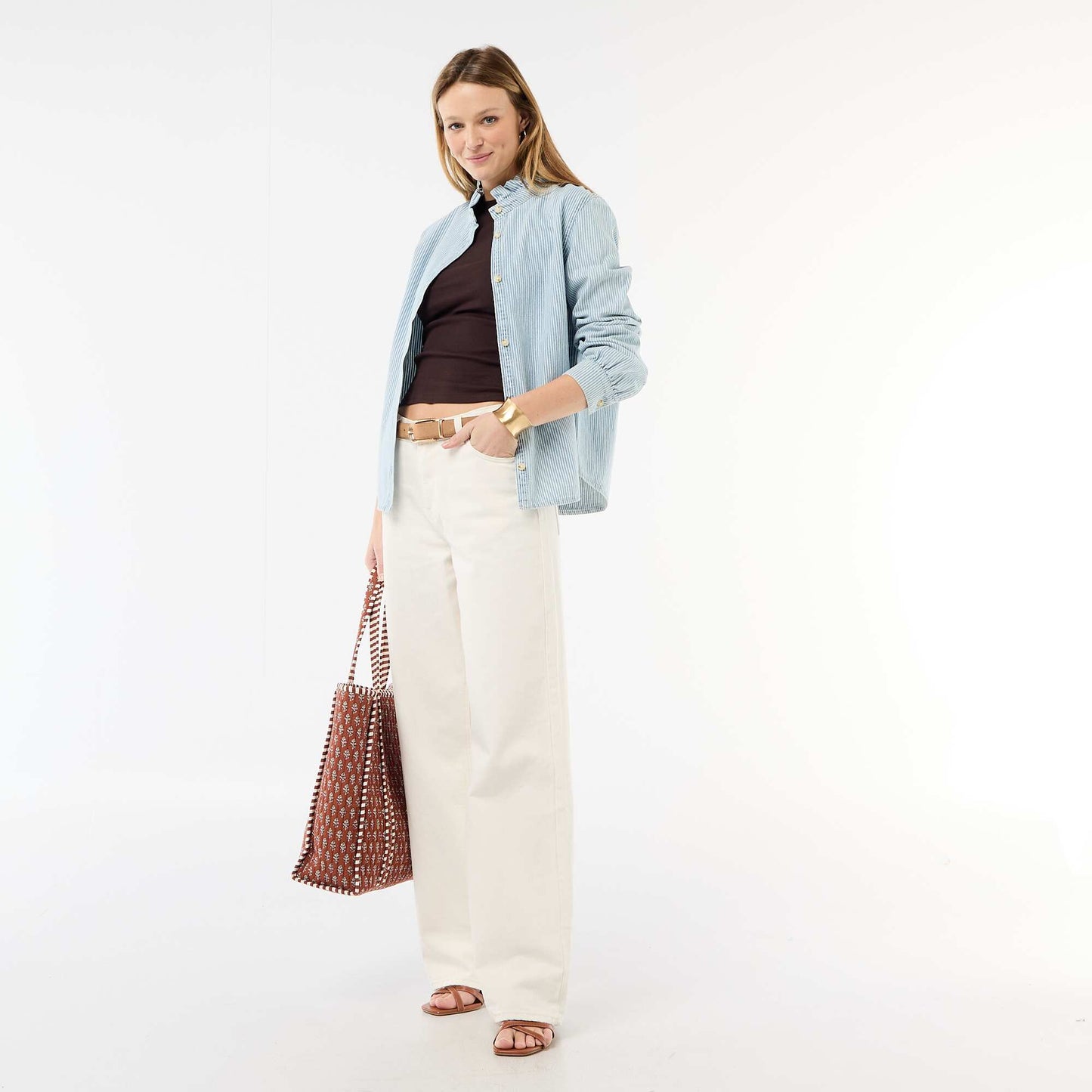 Blouse en denim avec col volanté BLEU
