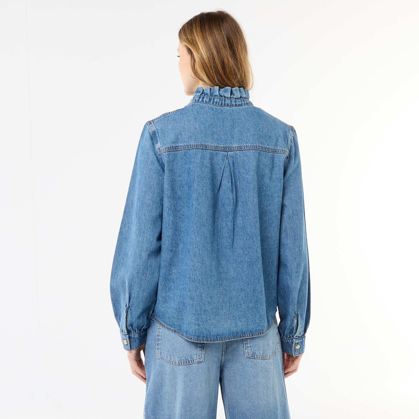 Blouse en denim avec col volanté BLEU