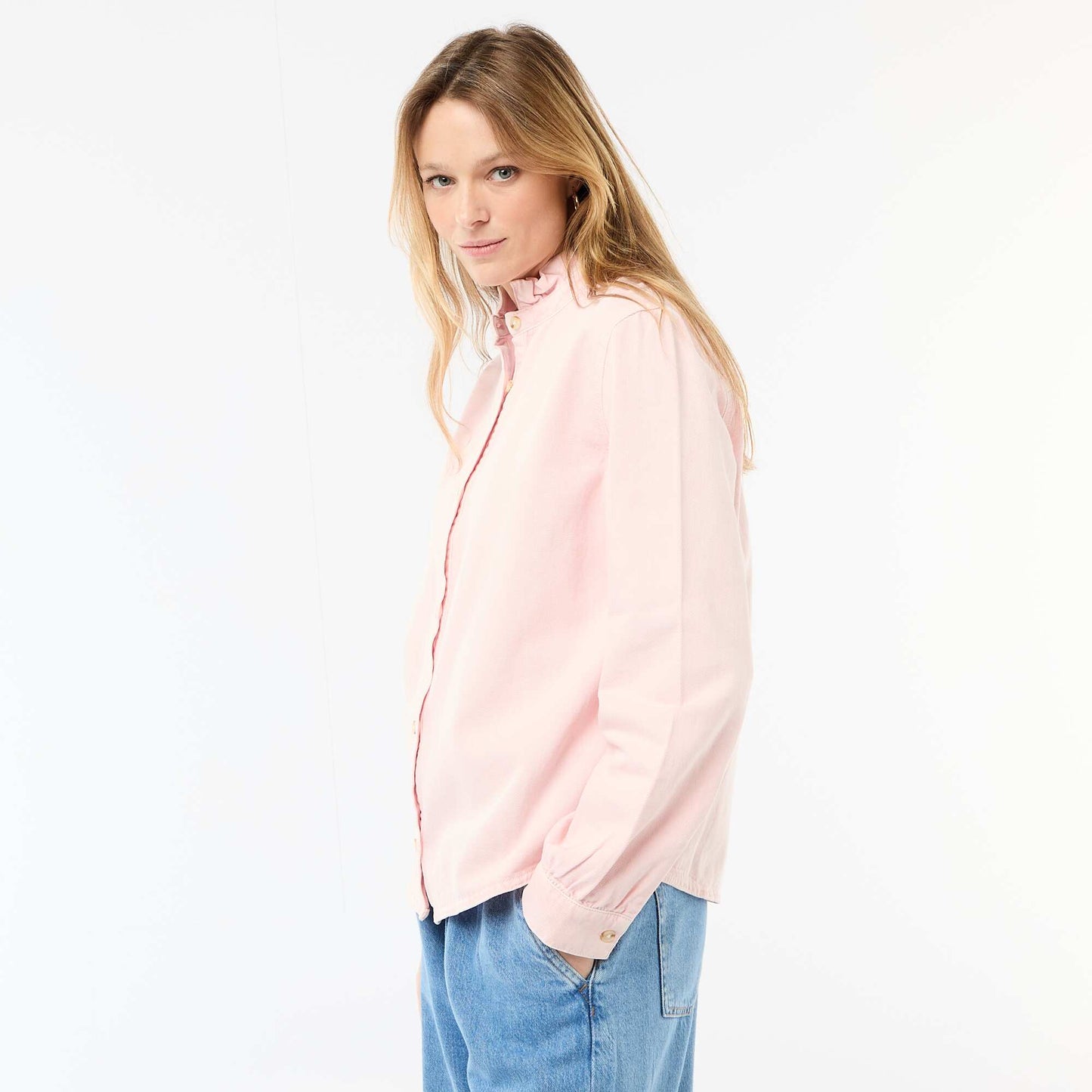 Blouse en denim avec col volanté ROSE