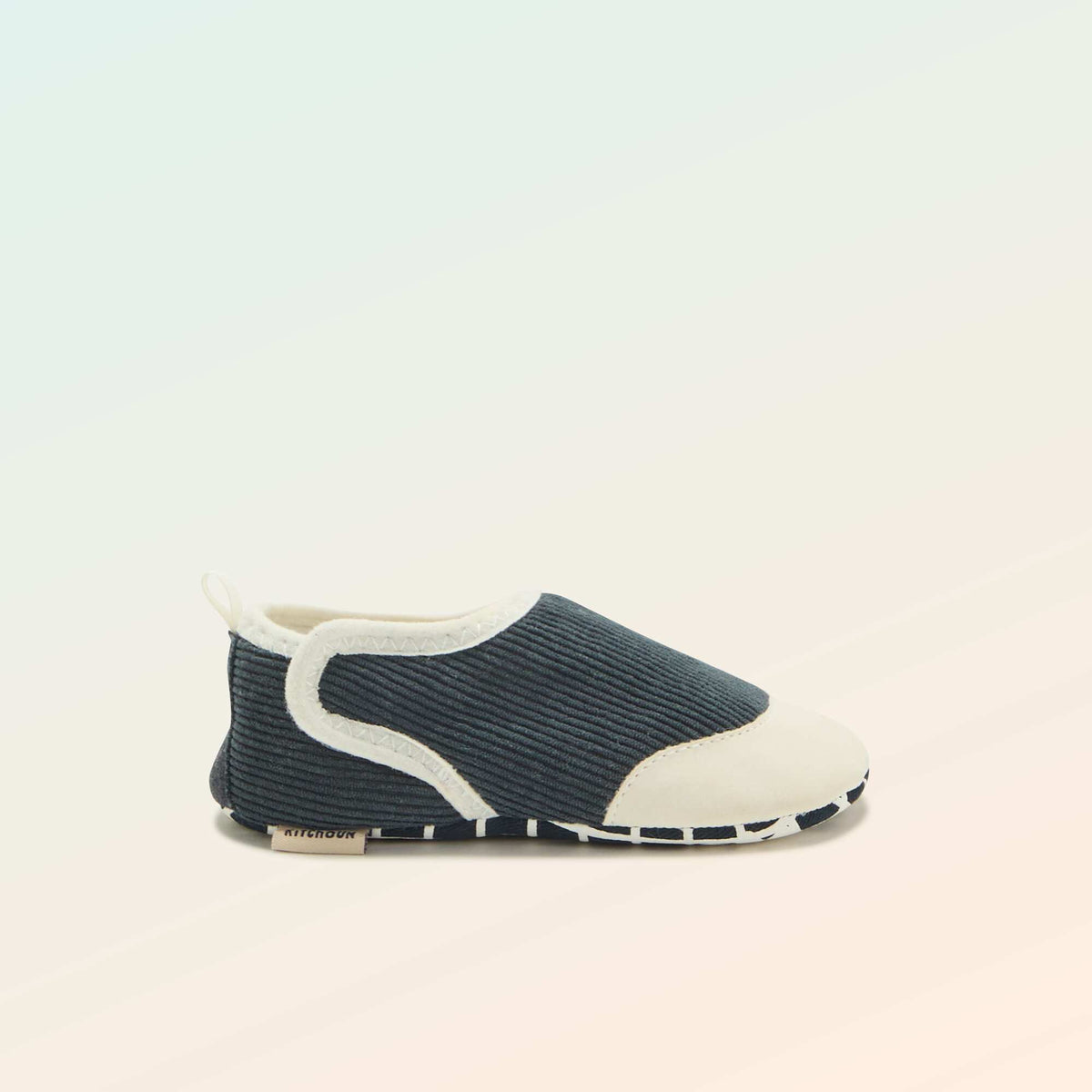 Chaussons côtelés à scratchs - Motricité 2 '4 pattes' - 'Kitchoun' BLEU