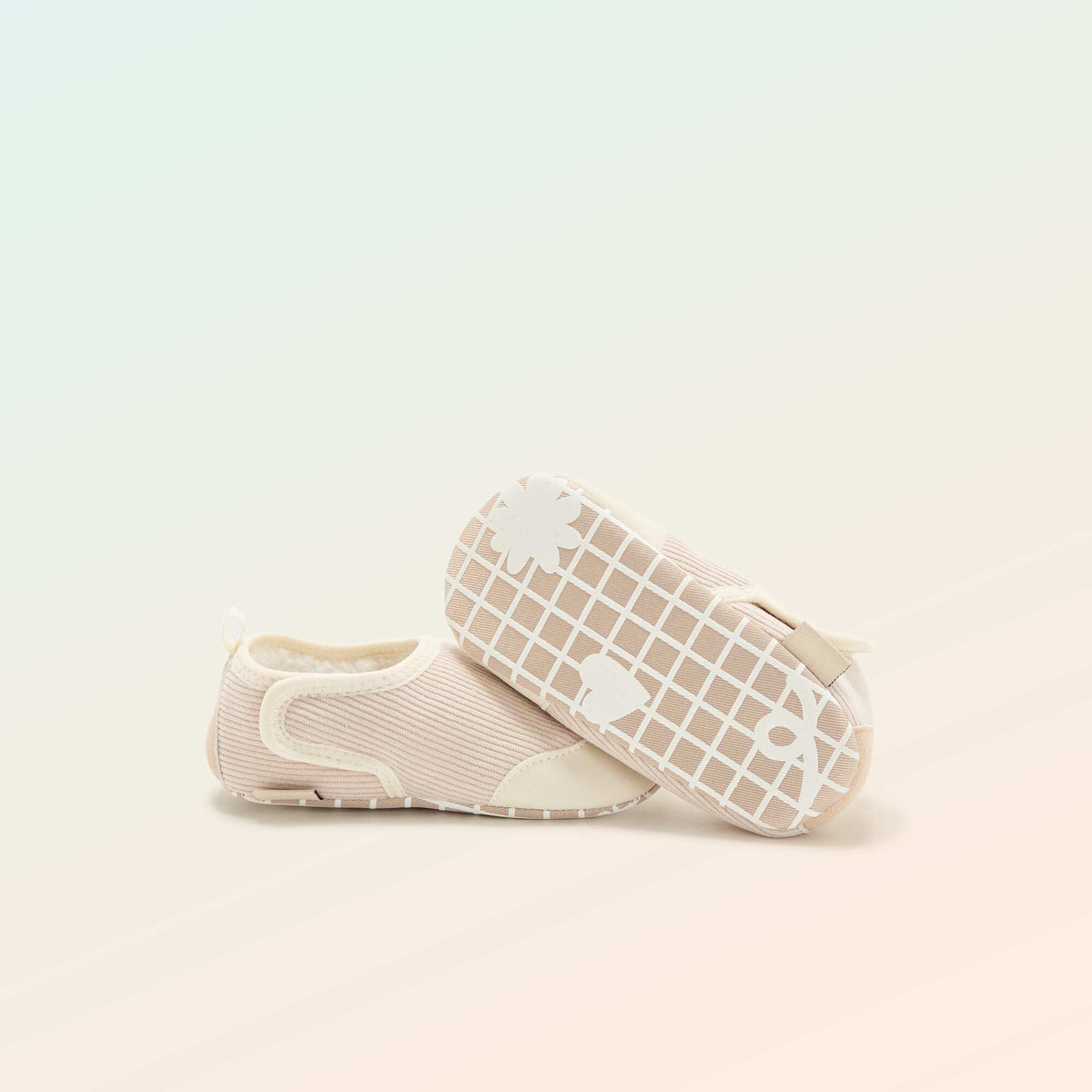 Chaussons côtelés à scratchs - Motricité 2 '4 pattes' - 'Kitchoun' BEIGE