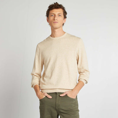 Pull uni à col rond BEIGE