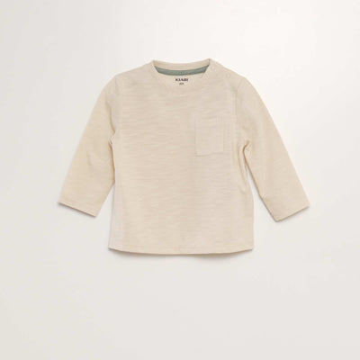 T-shirt à col rond avec poche BEIGE