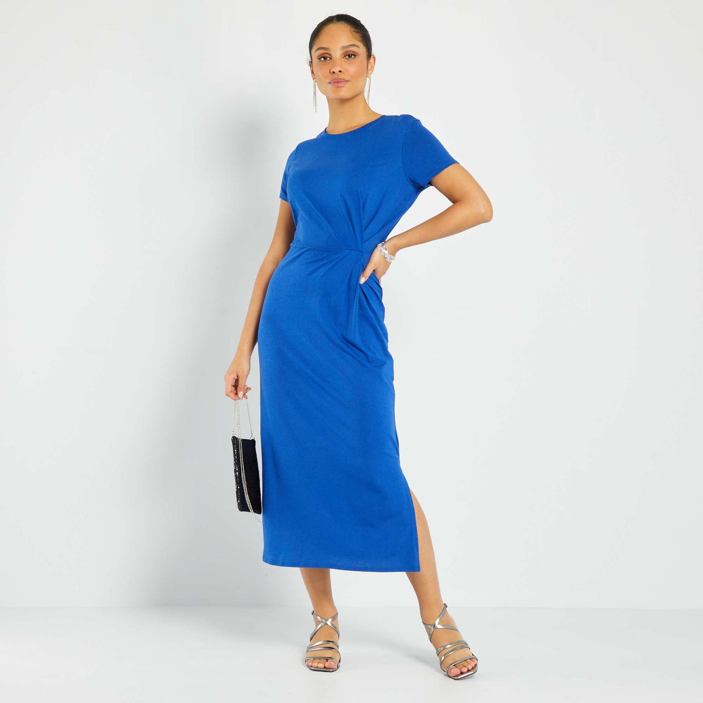 Robe longue en jersey bleu