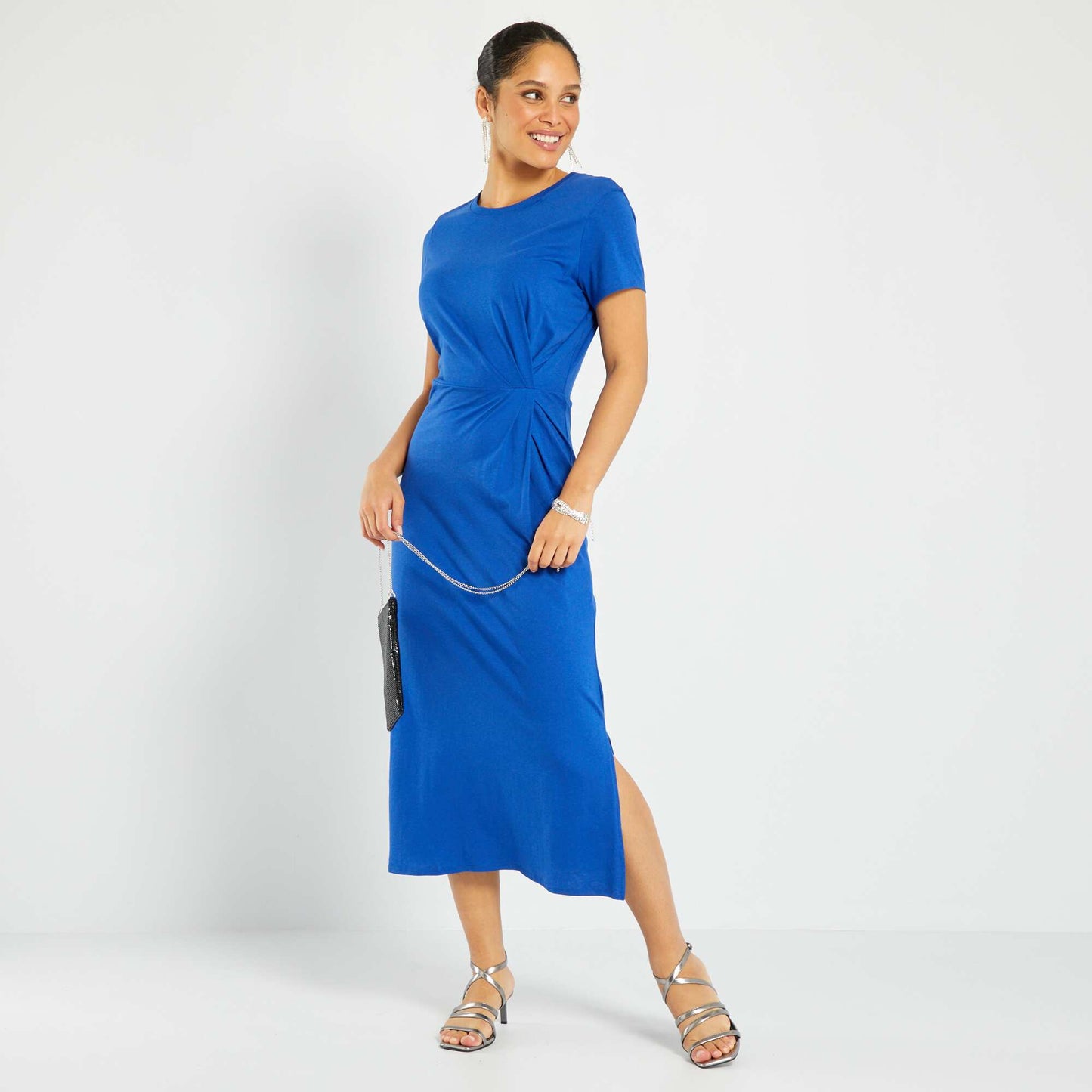 Robe longue en jersey bleu