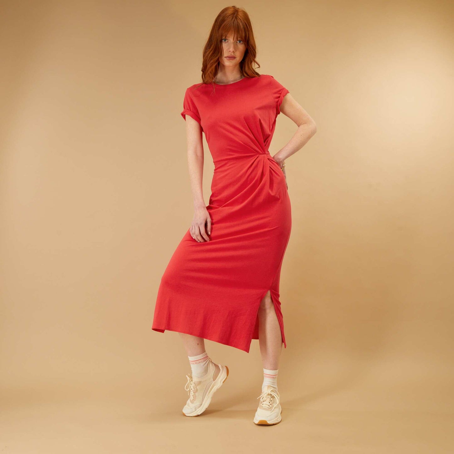 Robe longue en jersey rouge