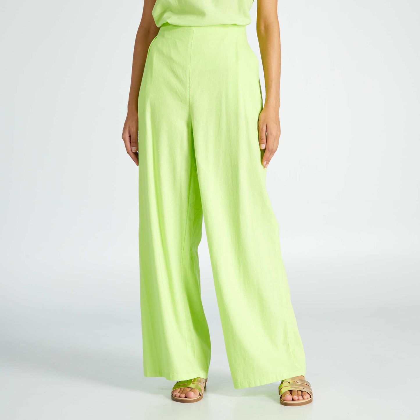 Pantalon wide leg en lin Vert