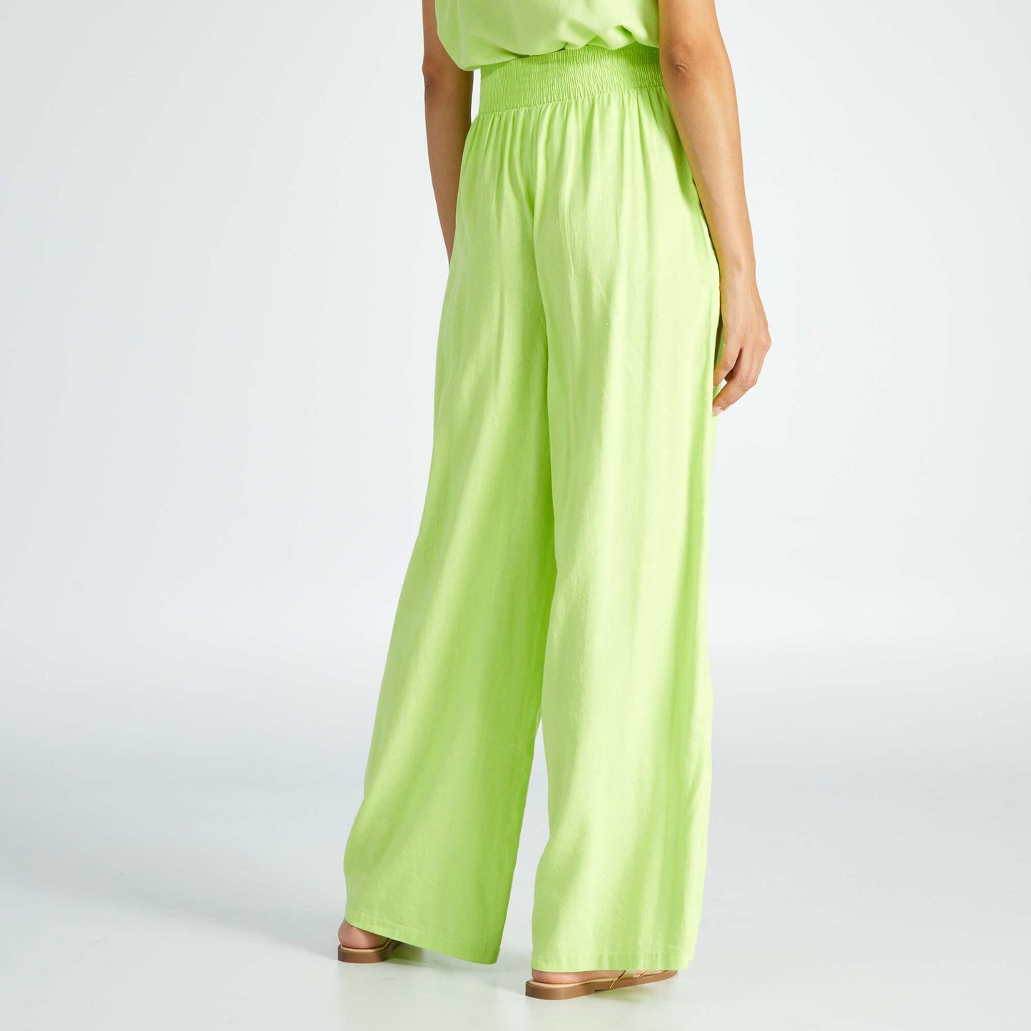 Pantalon wide leg en lin Vert