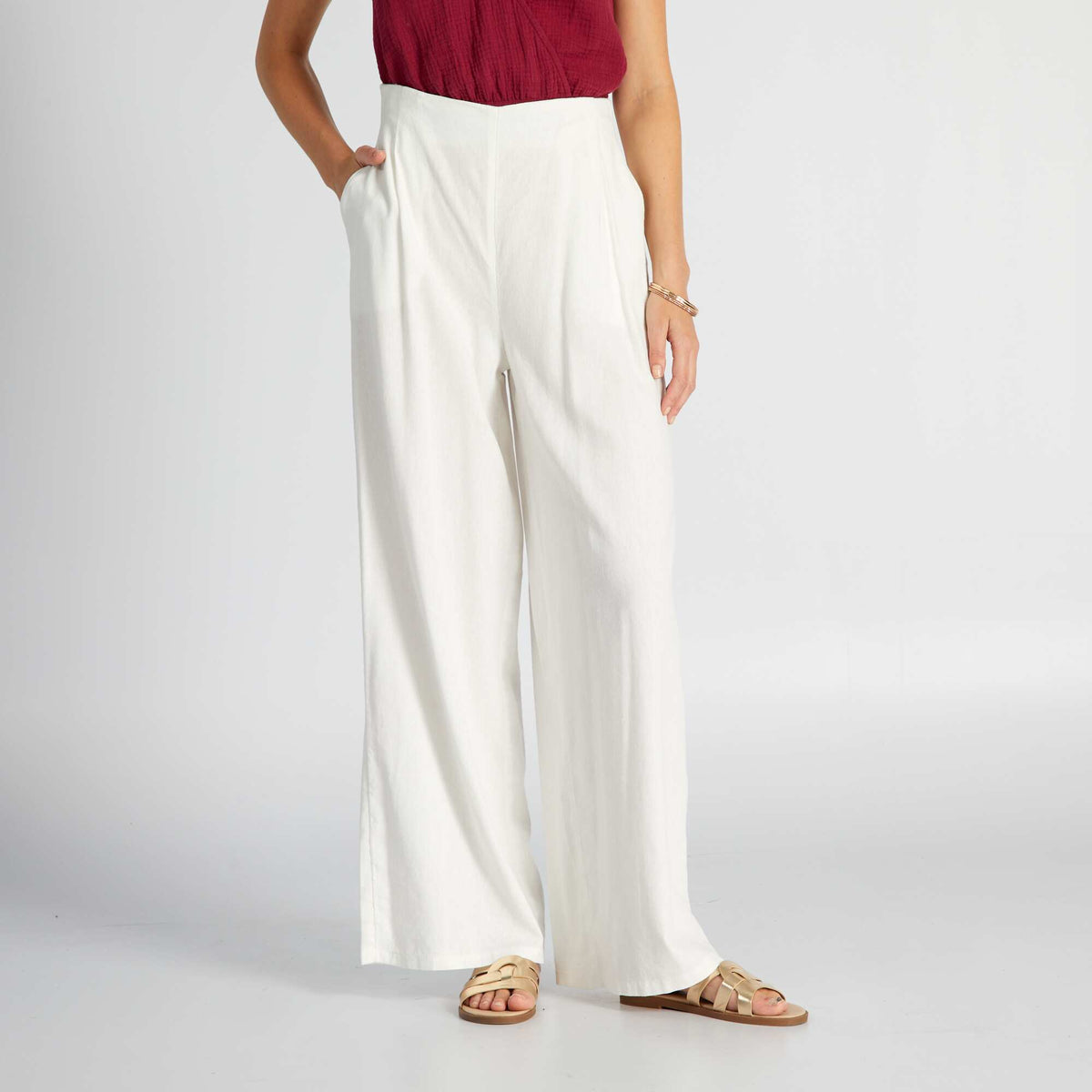 Wide Lin Pantalon wide leg en lin Blanc – Kiabi Île Maurice