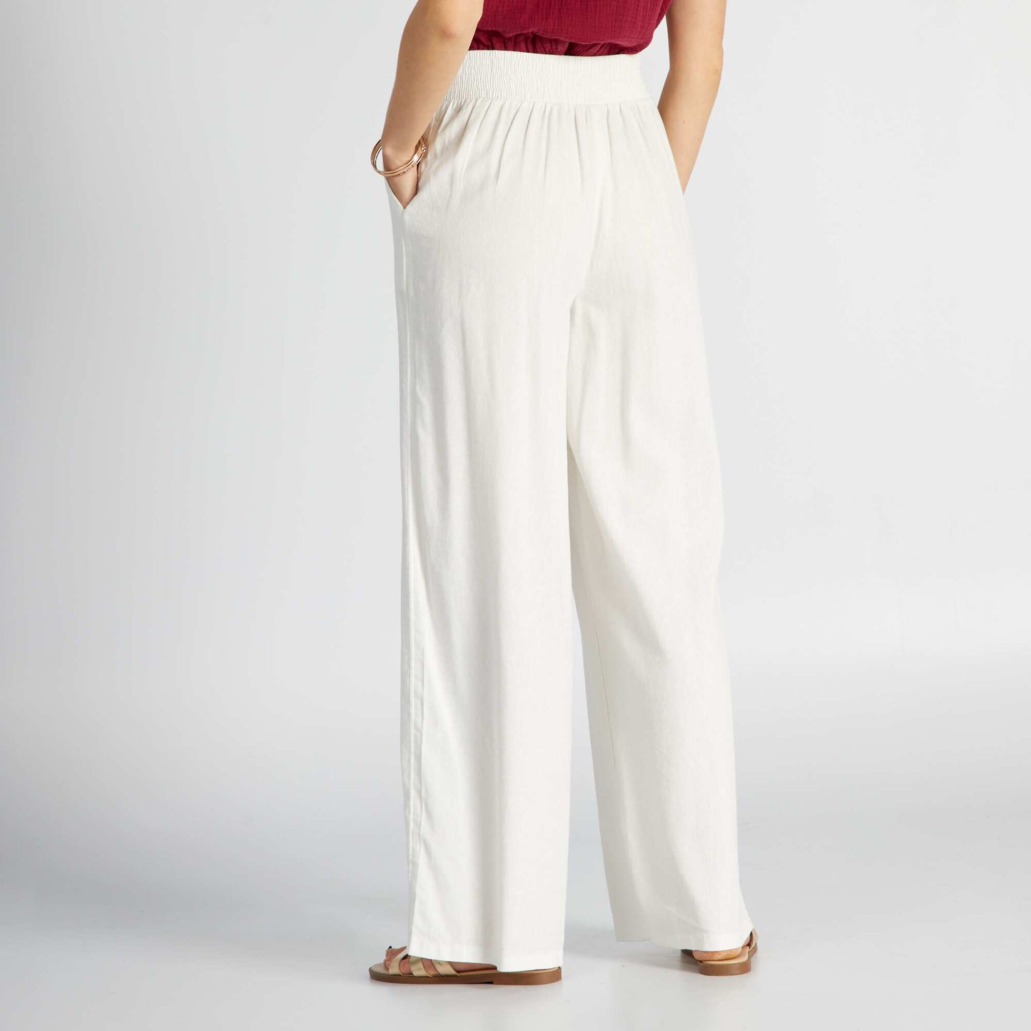 Pantalon wide leg en lin Blanc