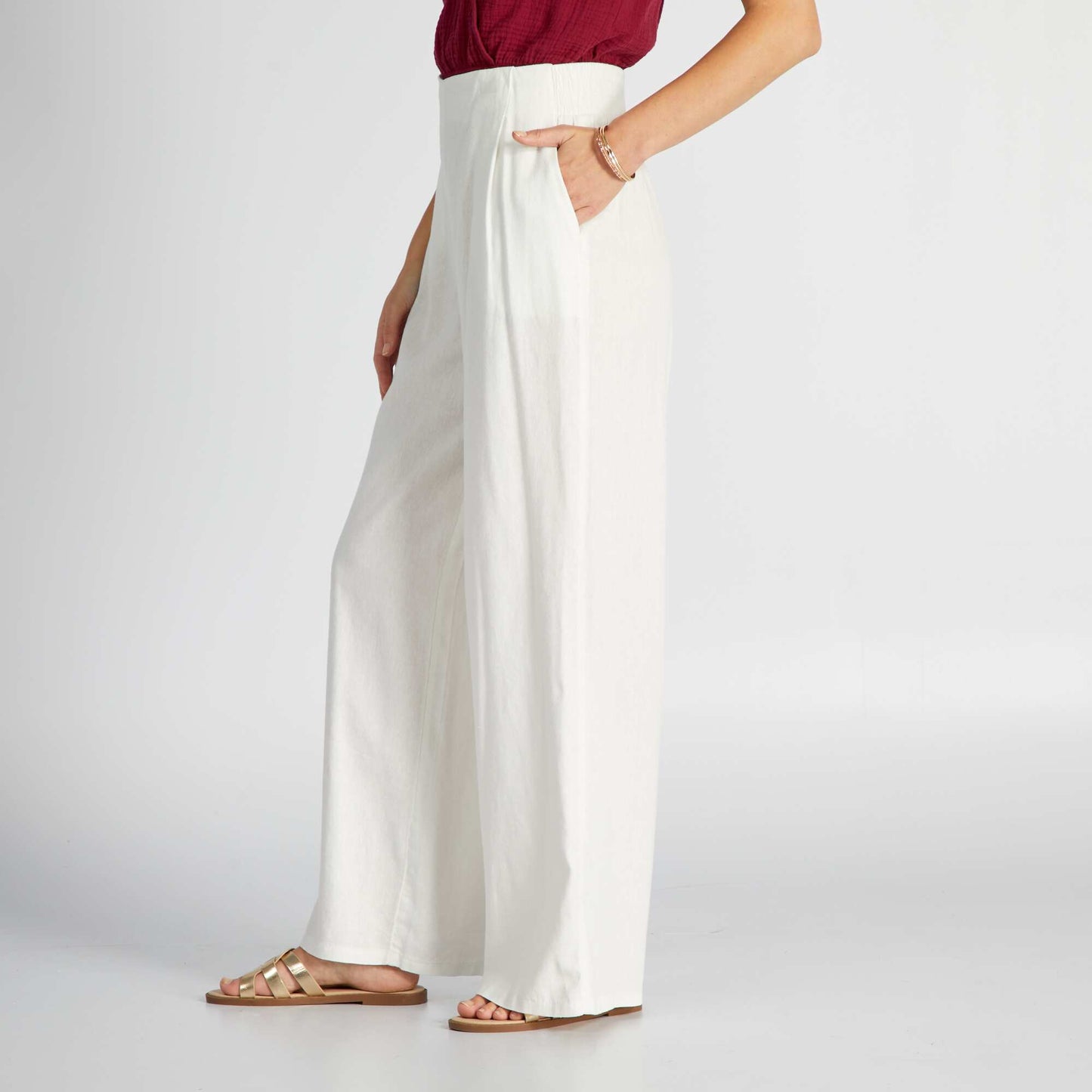 Pantalon wide leg en lin Blanc