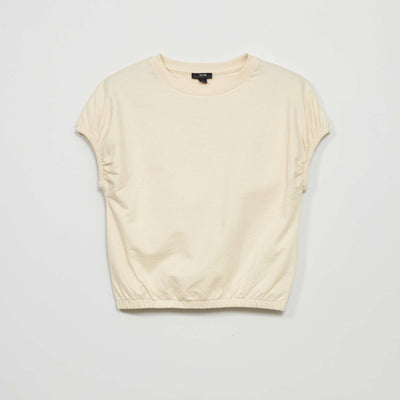 T-shirt avec manches et base élastiquées BLANC