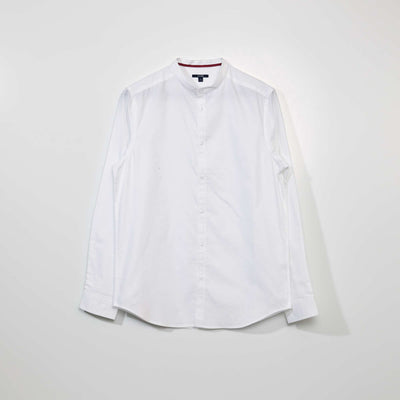 Chemise col mao en tissu dobby blanc