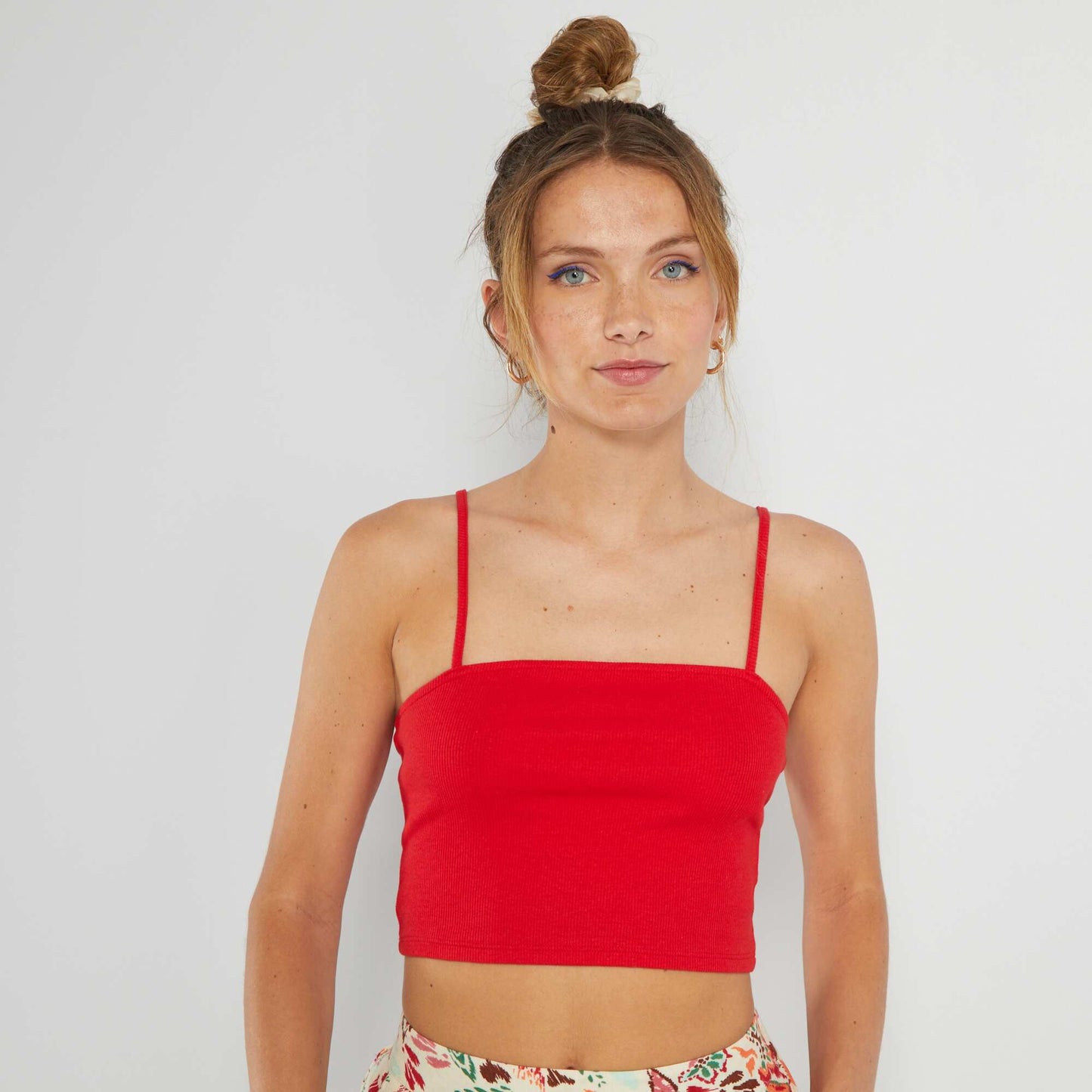 Crop-top bandeau côtelé Rouge