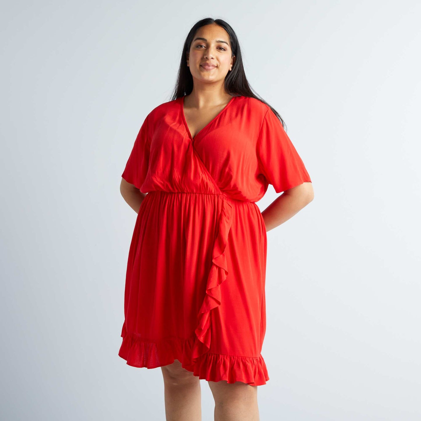 Robe courte à col V Rouge