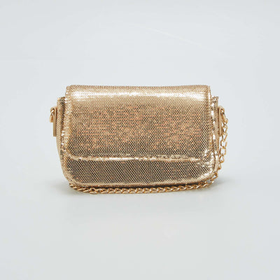 Sac bandoulière à sequins Doré