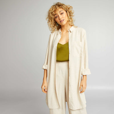 Chemisier extra longue en lin Beige