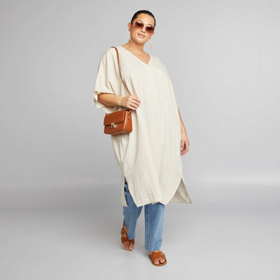 Blouse extra longue à manches courtes Beige