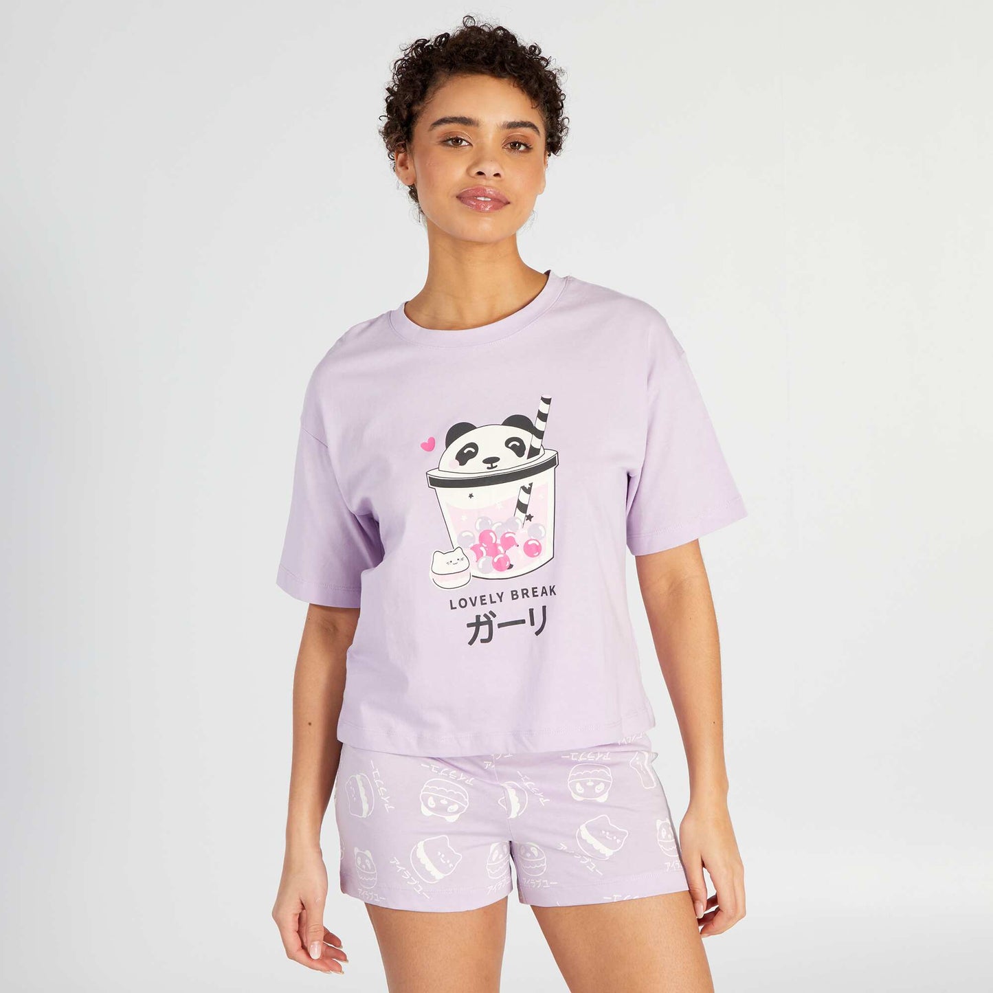 Ensemble pyjama court imprimé t-shirt + short - 2 pièces Violet